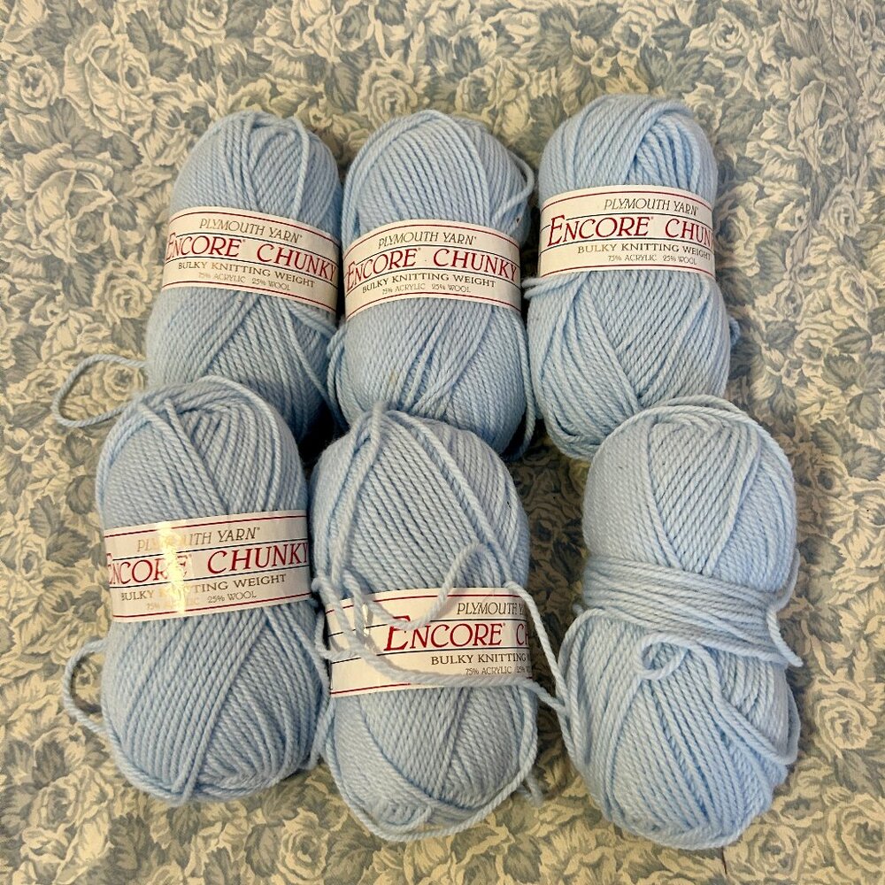 Lot of 6 Plymouth Encore Chunky Yarn 100g 143 yds Color Blue 0793